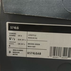 New Balance 574 Men’s sz 6.5, Women sz 8. Brand new, brown and green